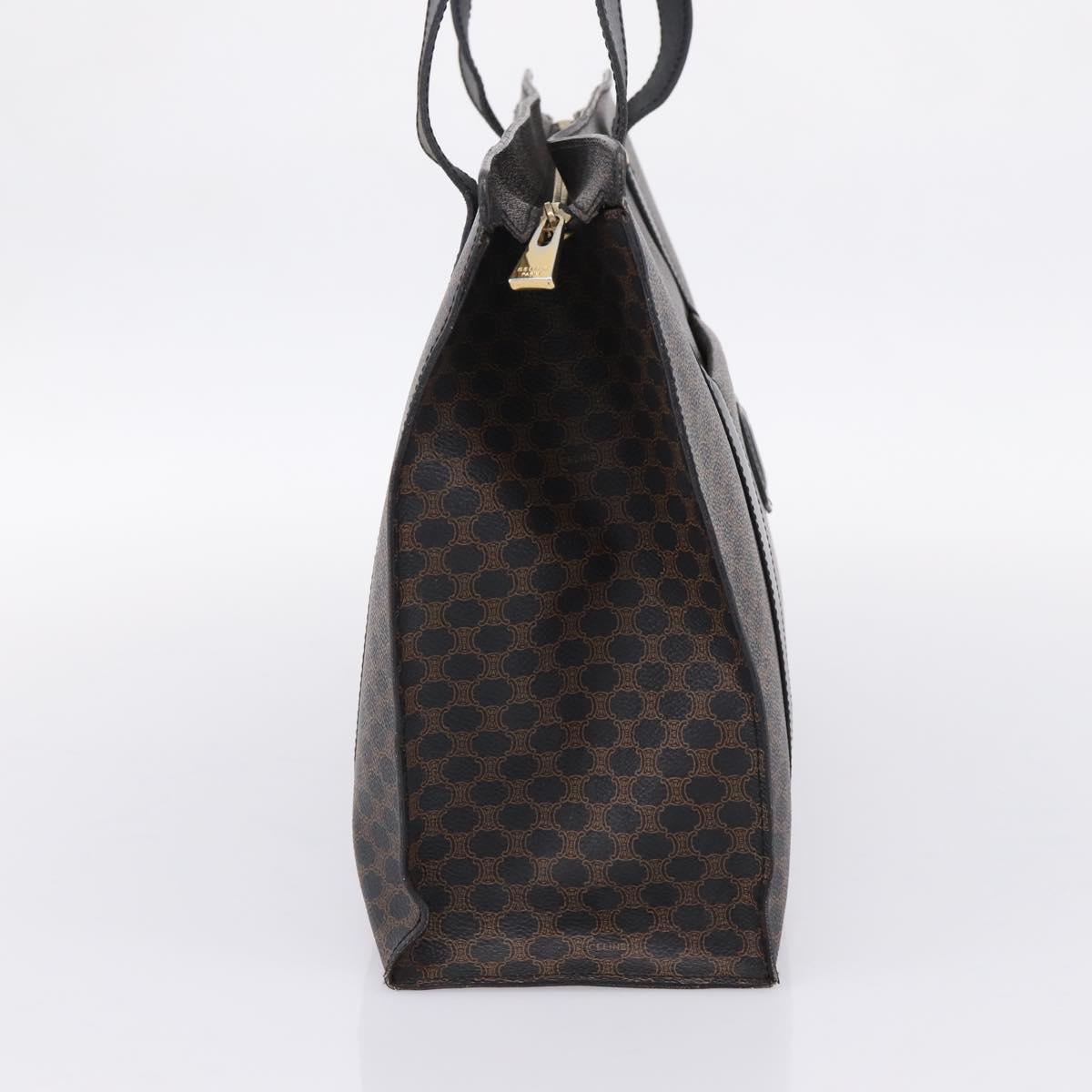 CELINE Macadam Canvas Tote Bag PVC Leather Black Gold Auth 203654A