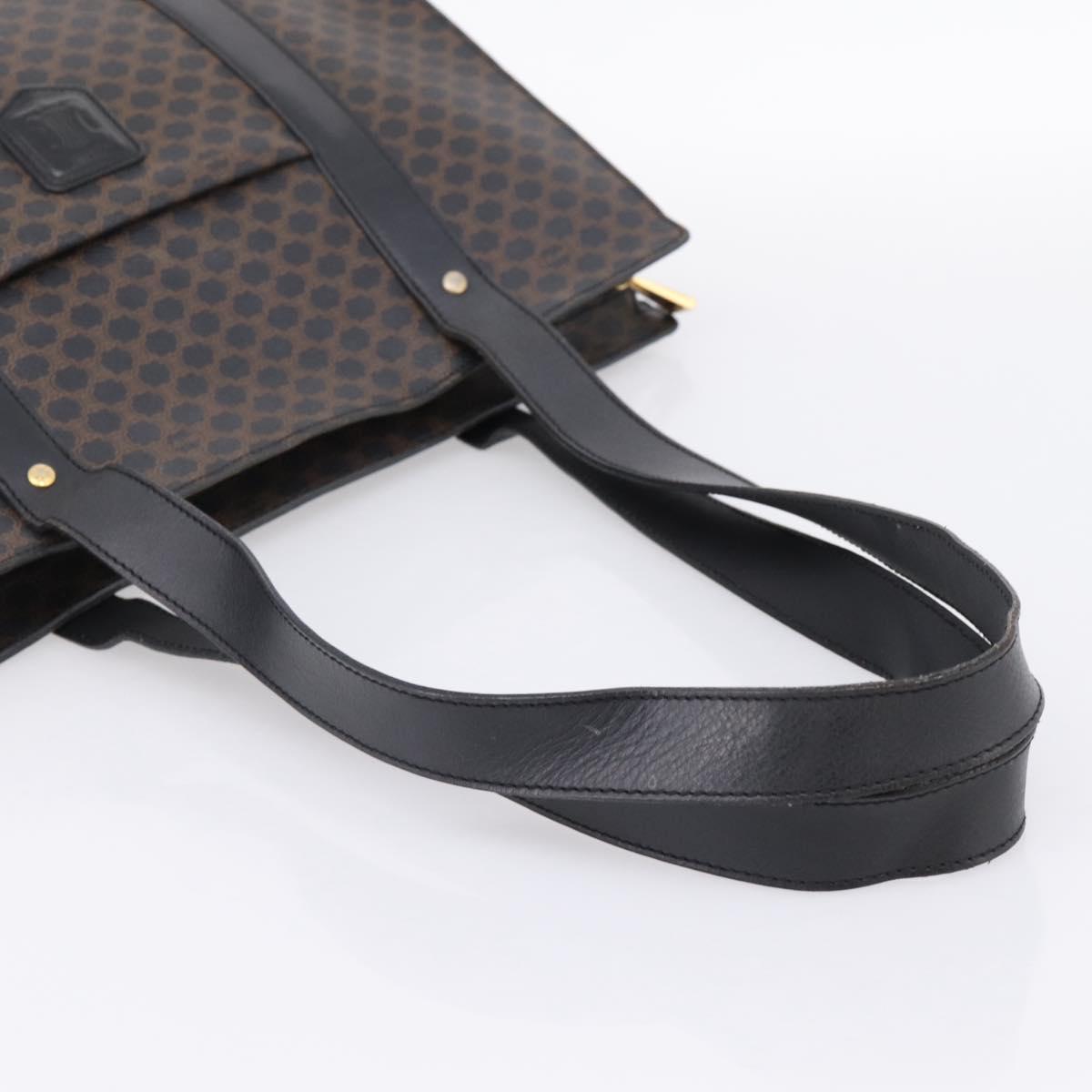 CELINE Macadam Canvas Tote Bag PVC Leather Black Gold Auth 203654A