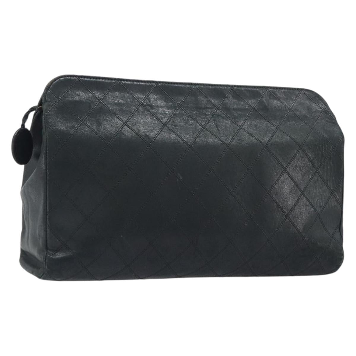 CHANEL Bicolore Clutch Bag Lamb Skin Black CC Auth 203657