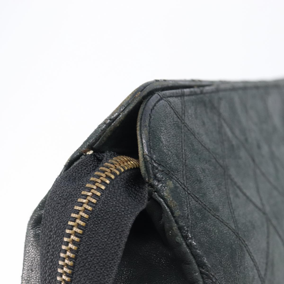CHANEL Bicolore Clutch Bag Lamb Skin Black CC Auth 203657