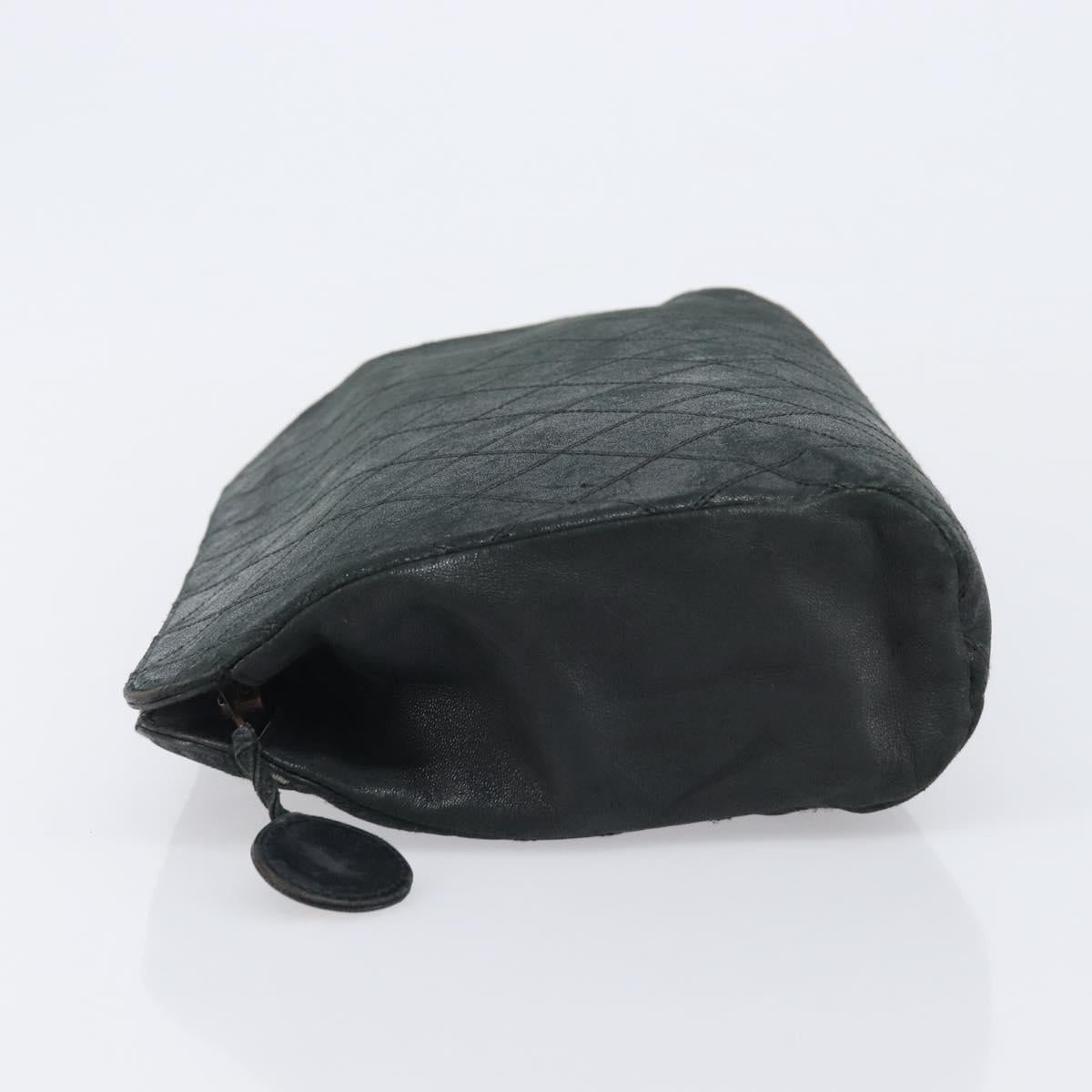 CHANEL Bicolore Clutch Bag Lamb Skin Black CC Auth 203657