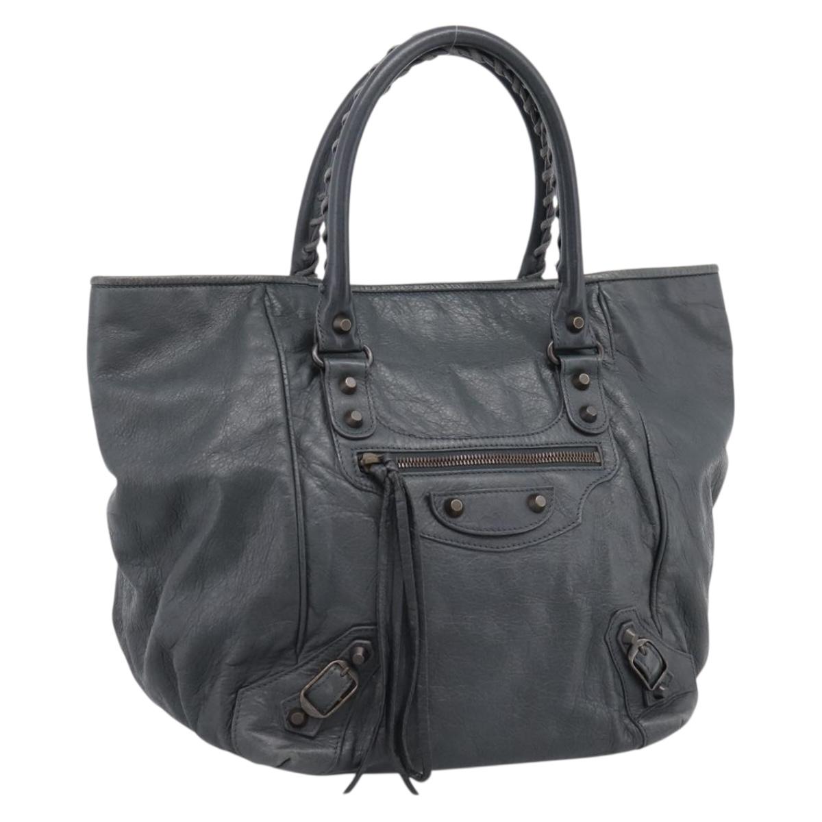 BALENCIAGA The Sunday Hand Bag Leather Navy 228750 Auth 203658V