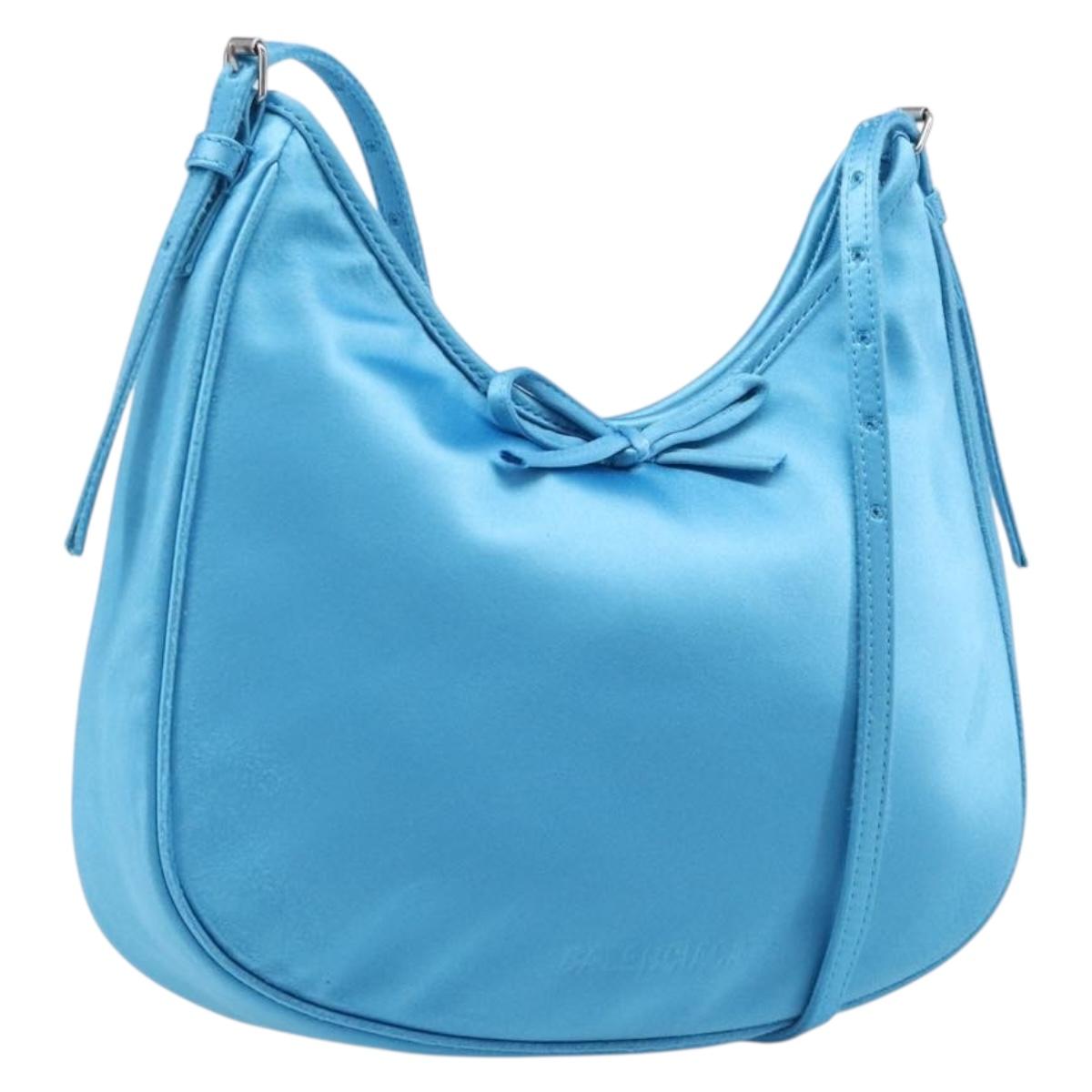 BALENCIAGA Shoulder Bag Satin Blue Silver Auth 203660V
