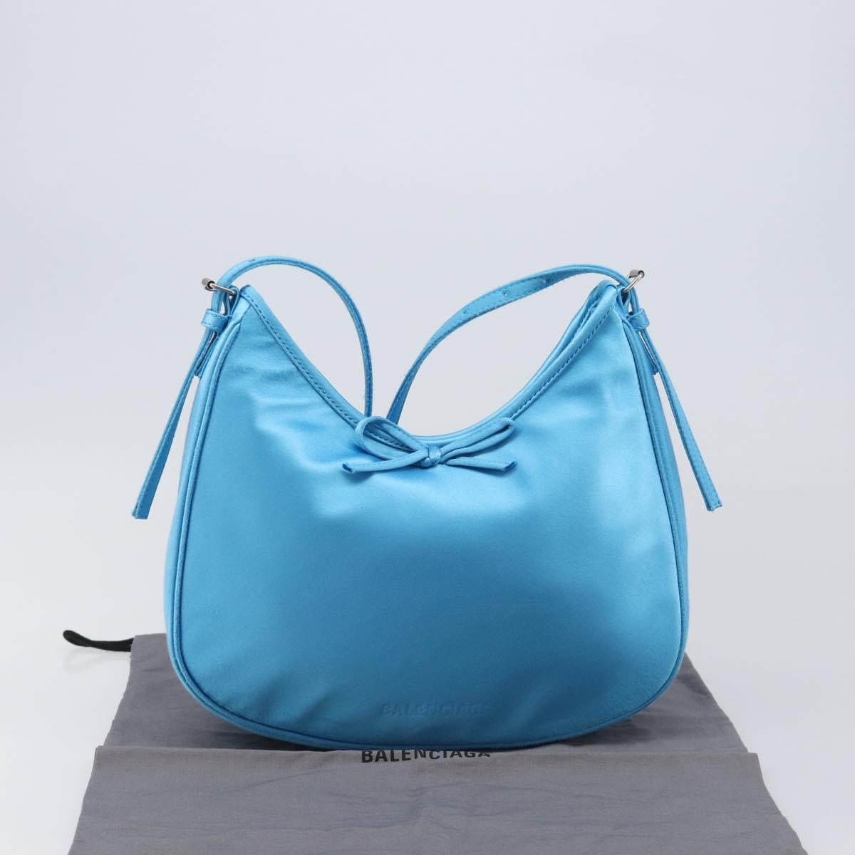 BALENCIAGA Shoulder Bag Satin Blue Silver Auth 203660V