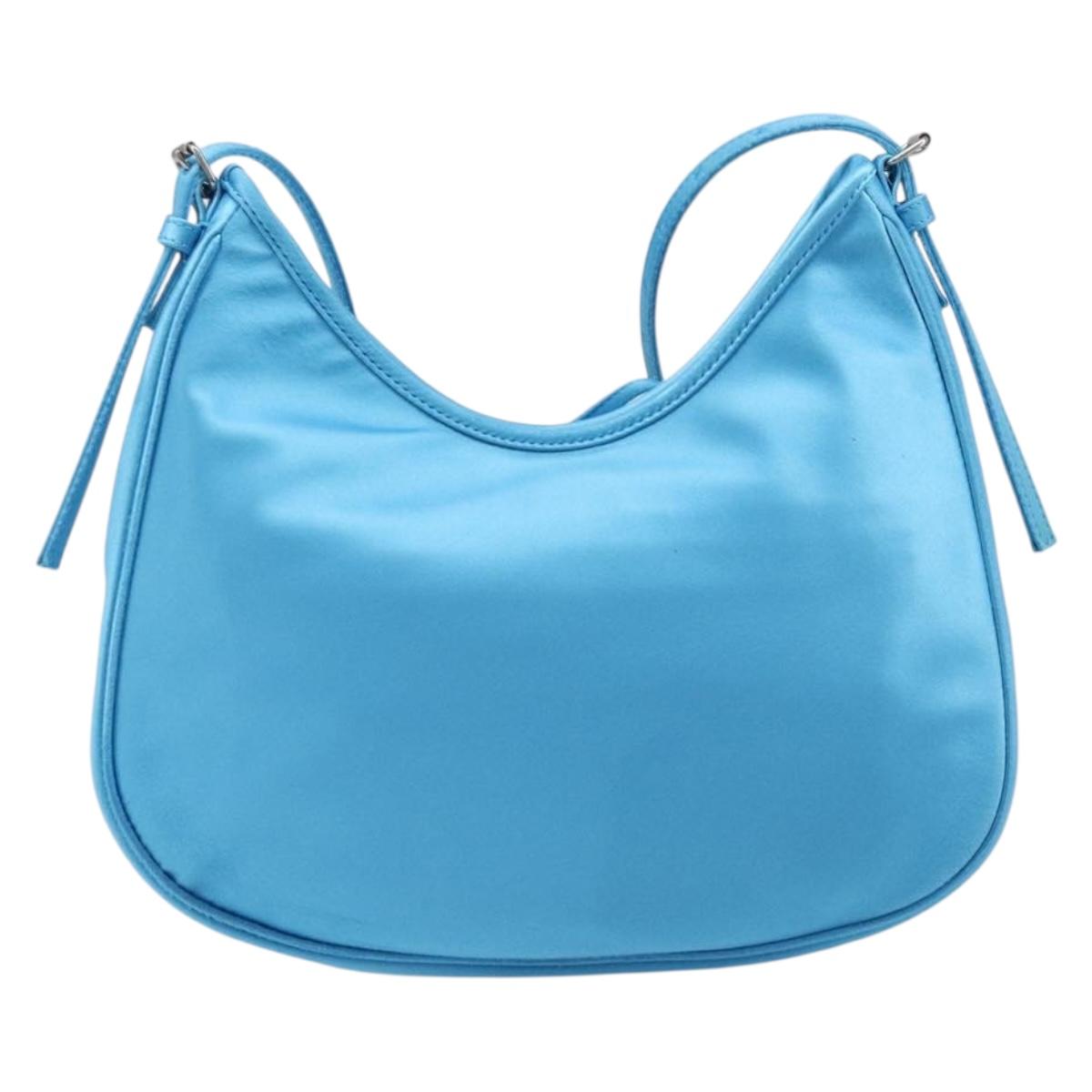 BALENCIAGA Shoulder Bag Satin Blue Silver Auth 203660V