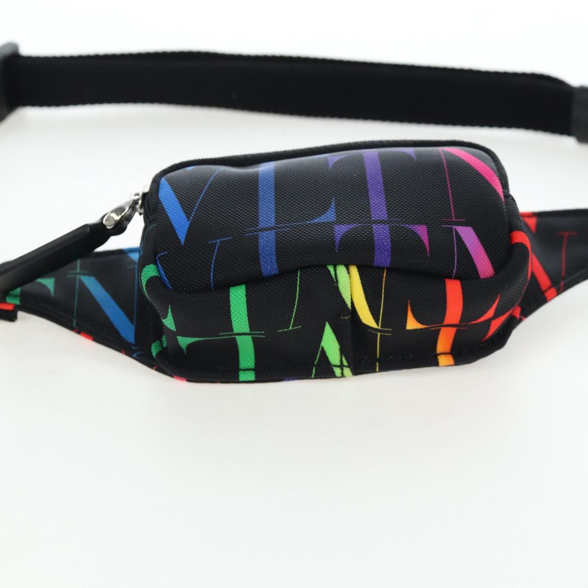 VALENTINO Shoulder Pouch Canvas Black Silver Auth 203663M