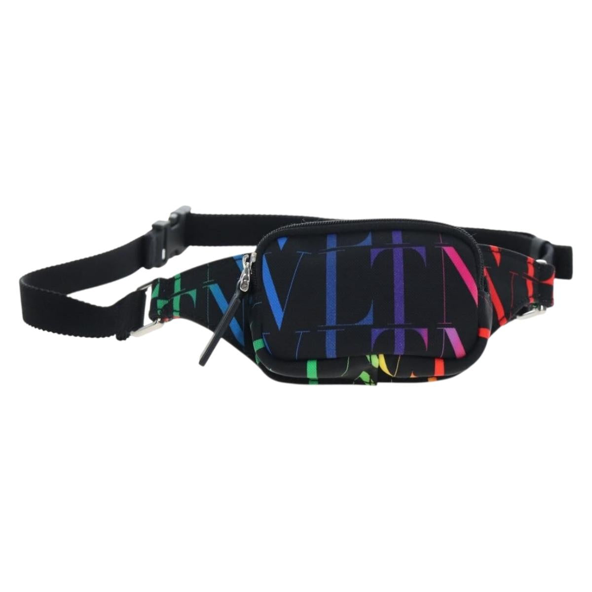 VALENTINO Shoulder Pouch Canvas Black Silver Auth 203663M