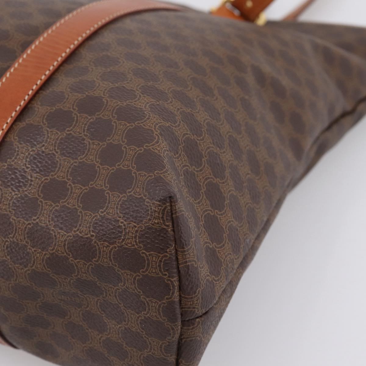 CELINE Macadam Canvas Tote Bag PVC Leather Brown Gold Auth 203674A