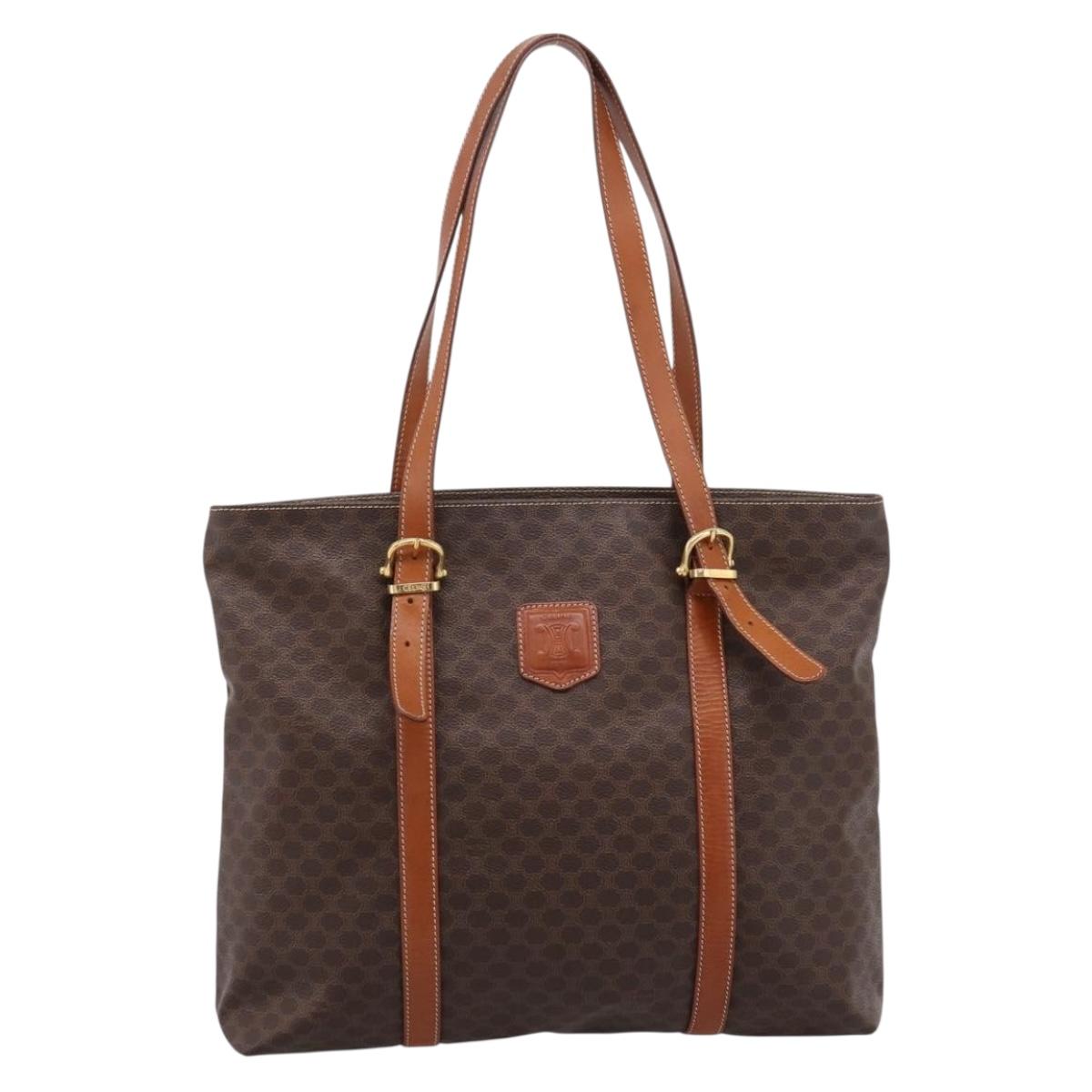 CELINE Macadam Canvas Tote Bag PVC Leather Brown Gold Auth 203674A