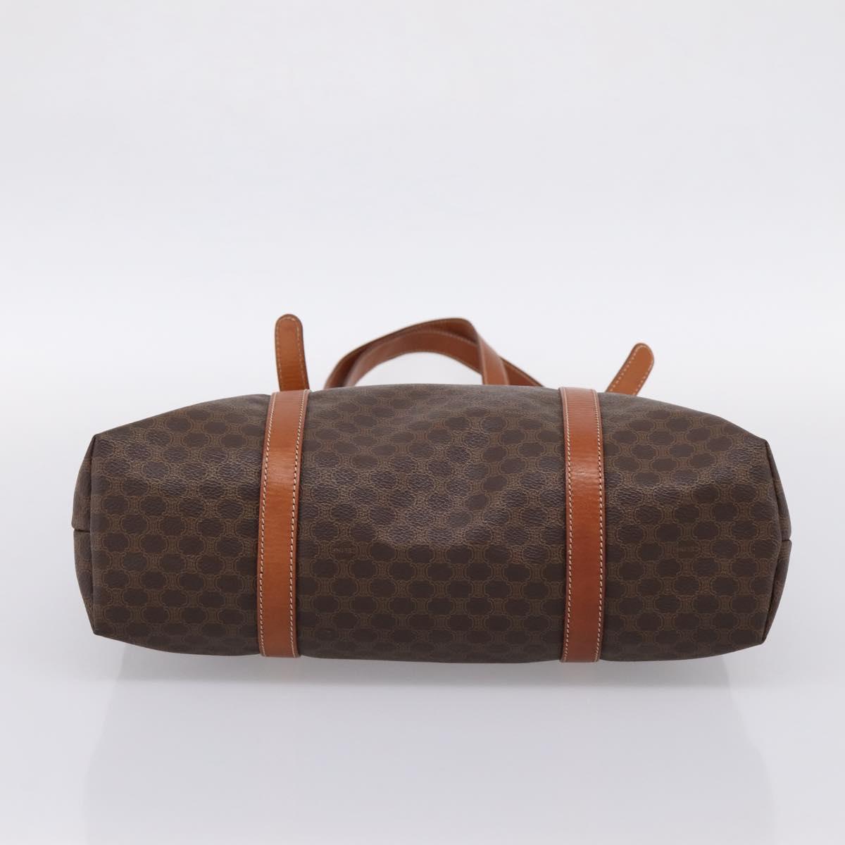CELINE Macadam Canvas Tote Bag PVC Leather Brown Gold Auth 203674A