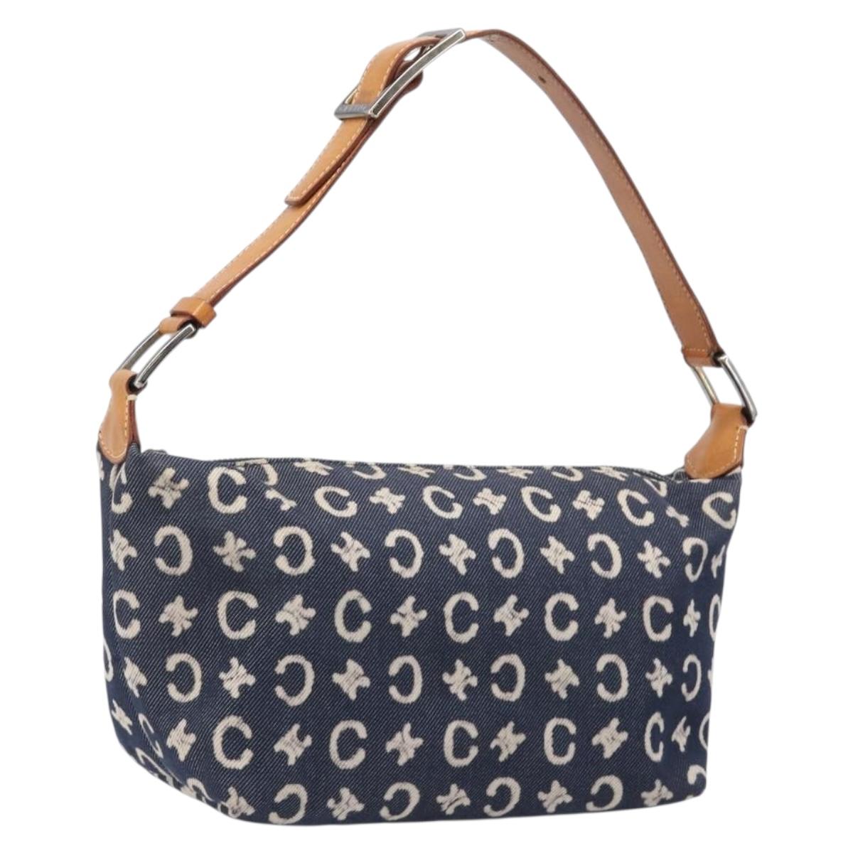 CELINE Paris Macadam Canvas Shoulder Bag Denim Navy Silver Auth 203675A