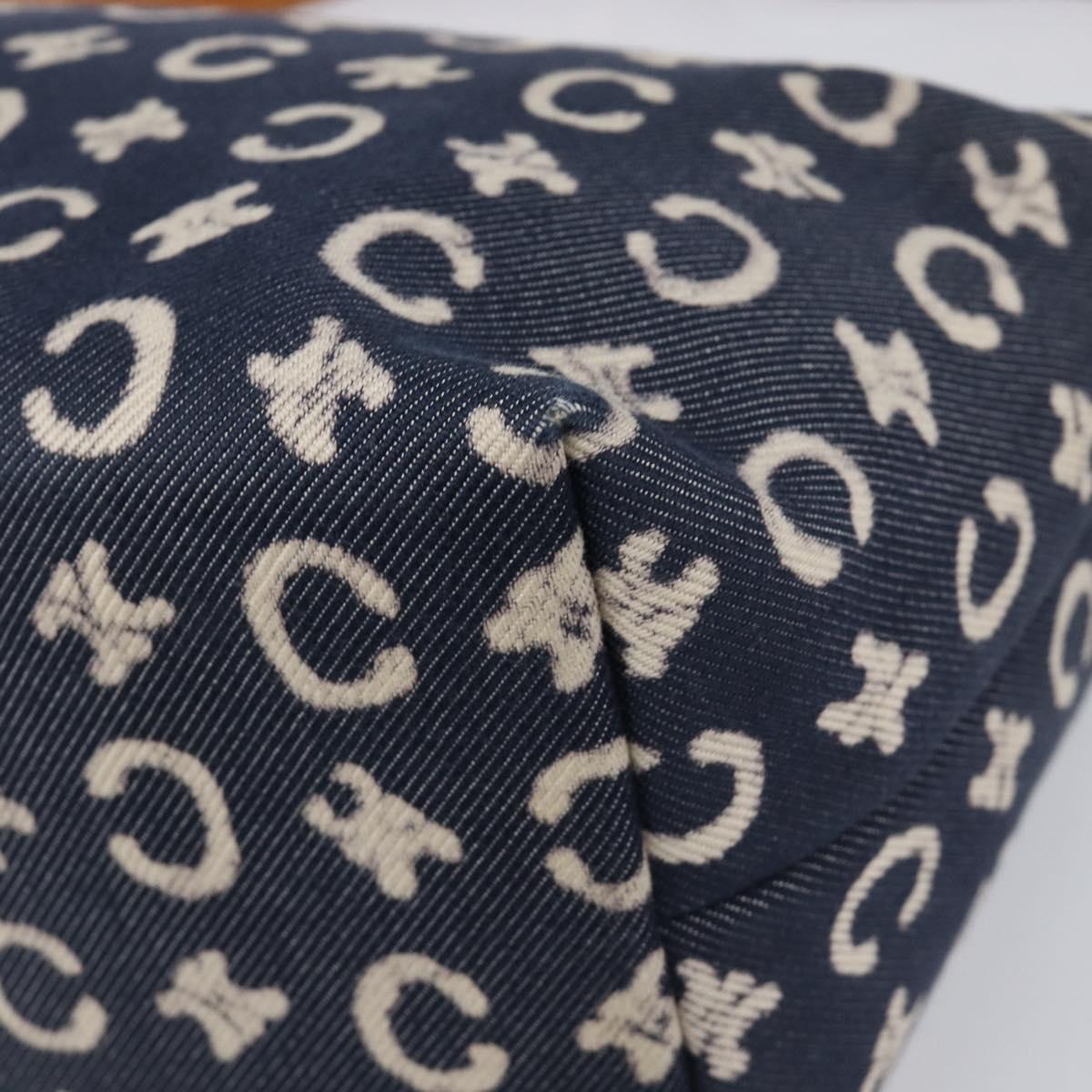 CELINE Paris Macadam Canvas Shoulder Bag Denim Navy Silver Auth 203675A