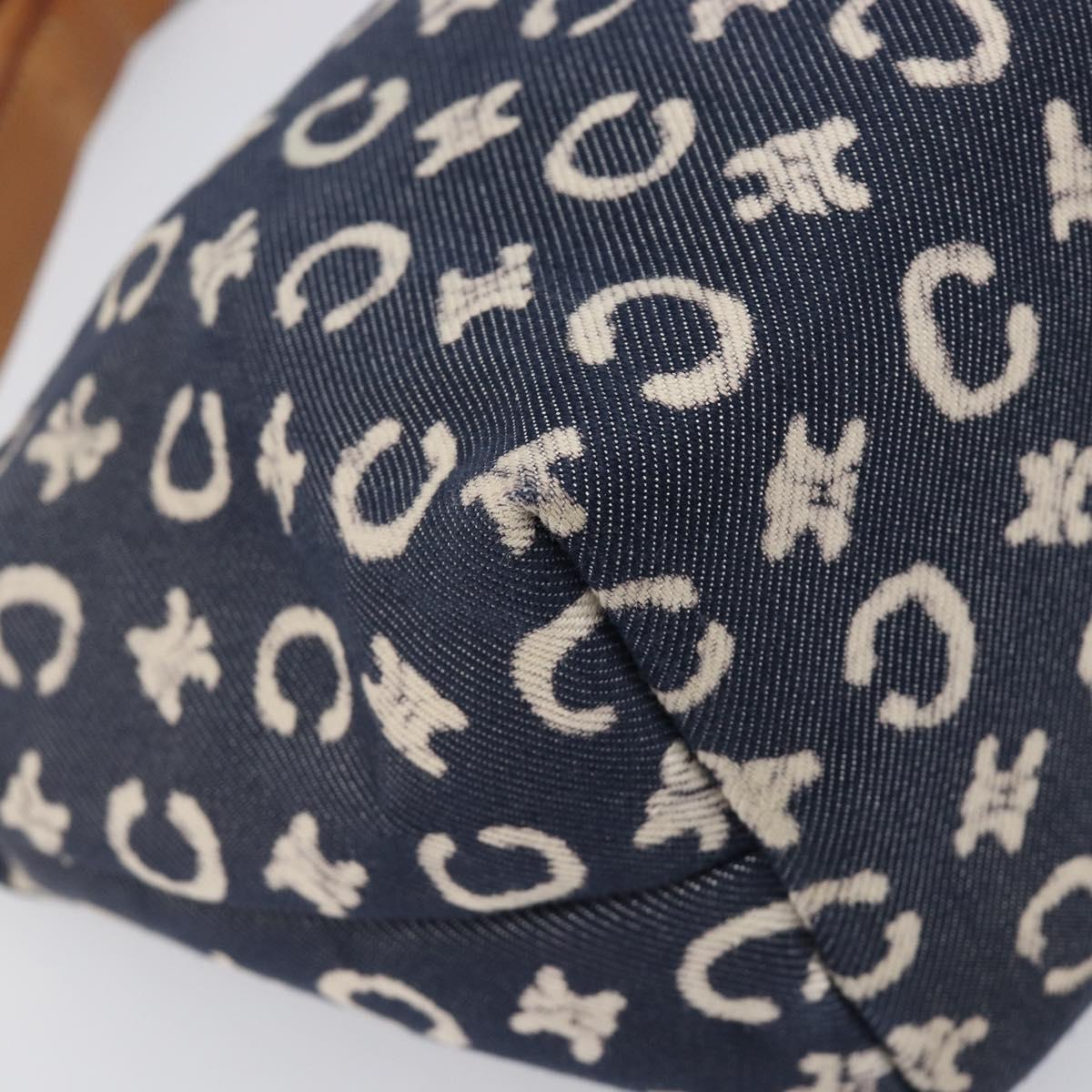 CELINE Paris Macadam Canvas Shoulder Bag Denim Navy Silver Auth 203675A