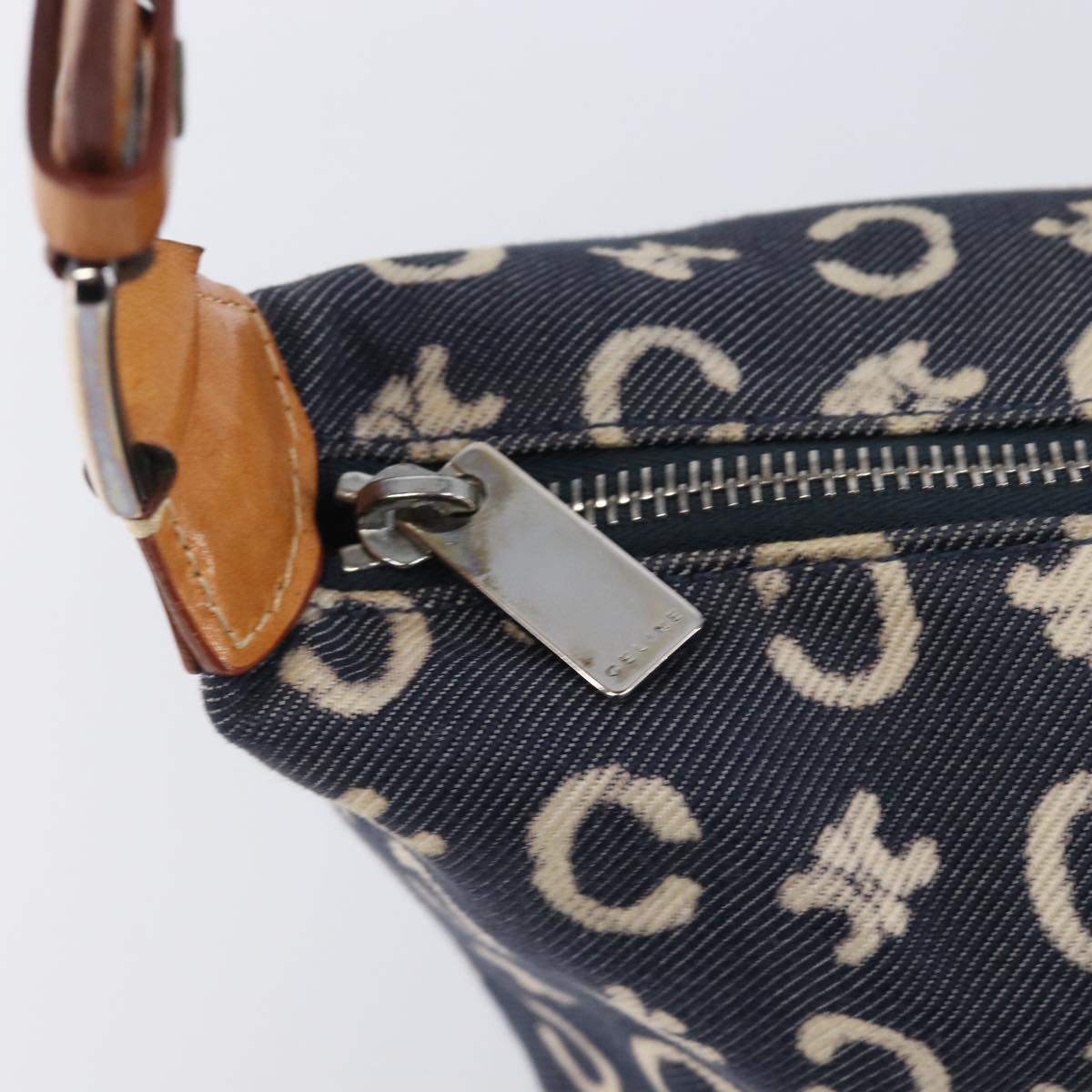 CELINE Paris Macadam Canvas Shoulder Bag Denim Navy Silver Auth 203675A