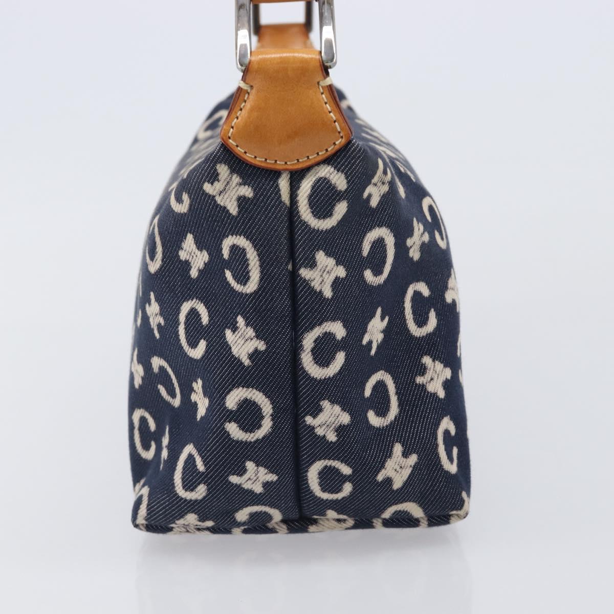 CELINE Paris Macadam Canvas Shoulder Bag Denim Navy Silver Auth 203675A