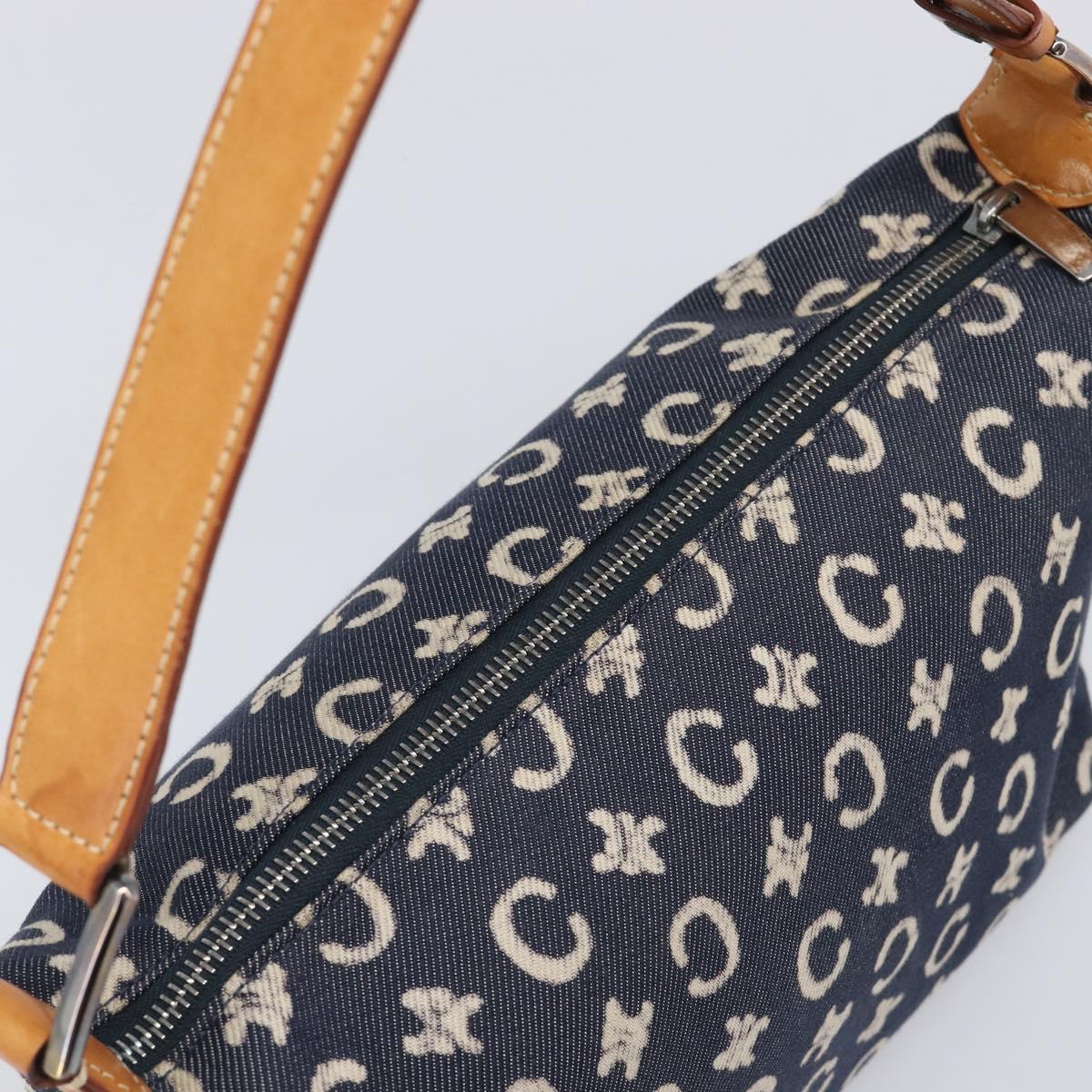 CELINE Paris Macadam Canvas Shoulder Bag Denim Navy Silver Auth 203675A