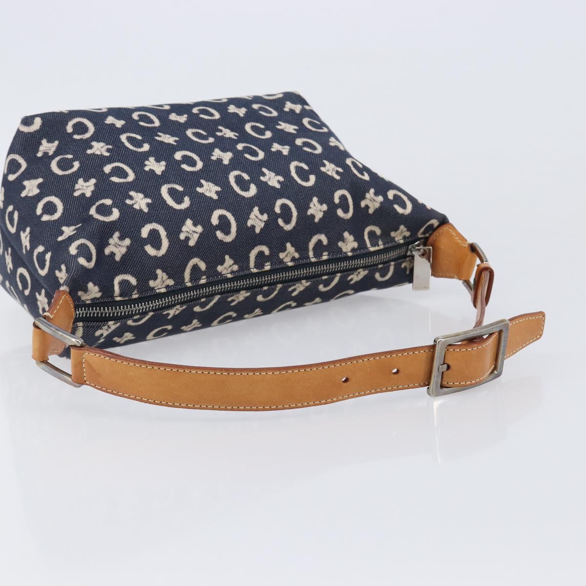 CELINE Paris Macadam Canvas Shoulder Bag Denim Navy Silver Auth 203675A