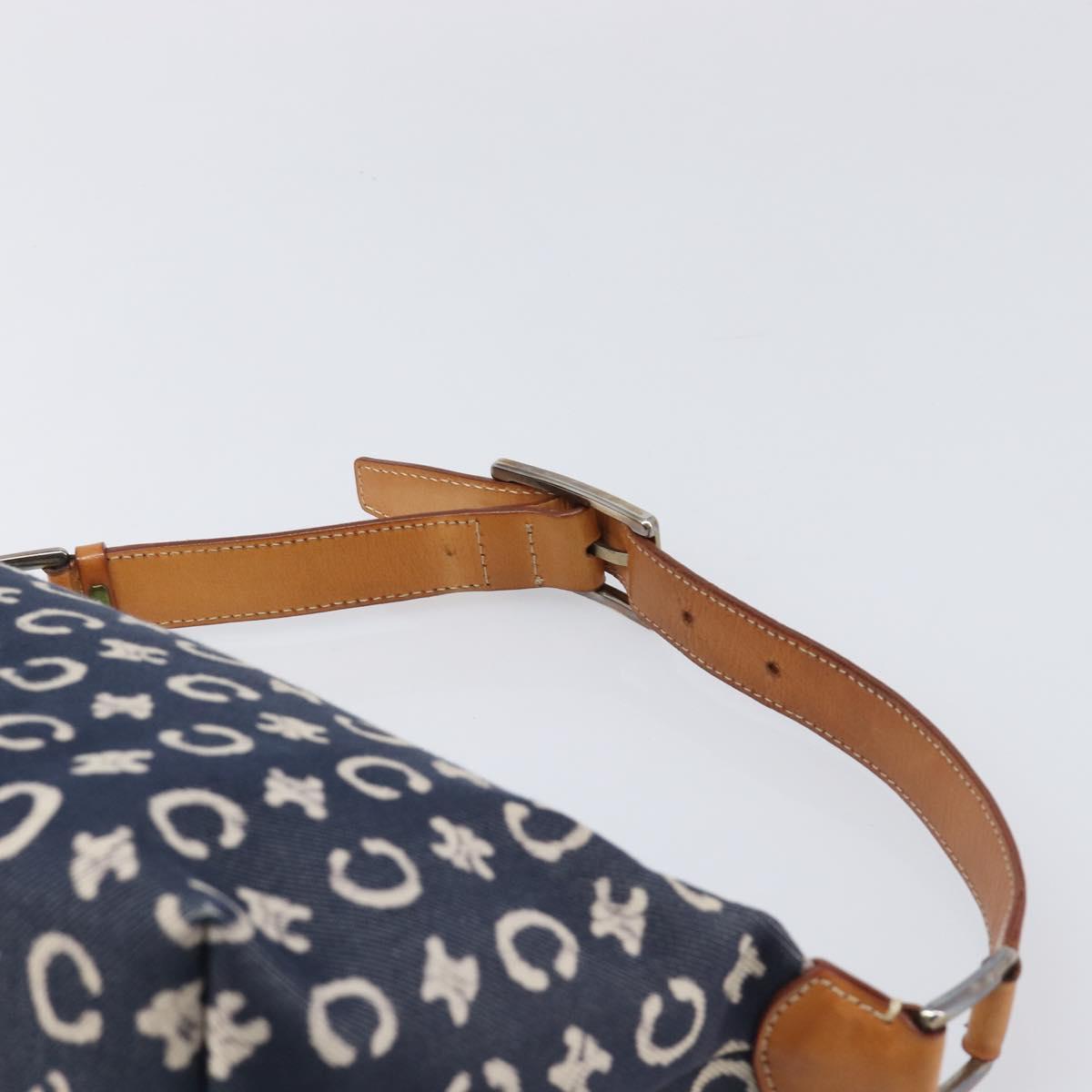 CELINE Paris Macadam Canvas Shoulder Bag Denim Navy Silver Auth 203675A