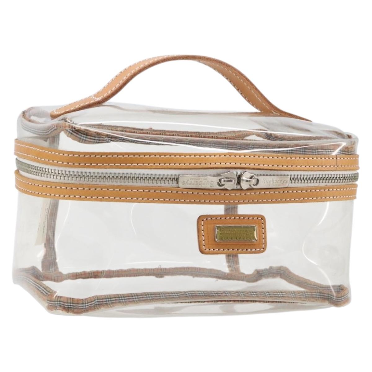 Burberrys Vanity Cosmetic Pouch Vinyl Clear Silver Auth 203676A