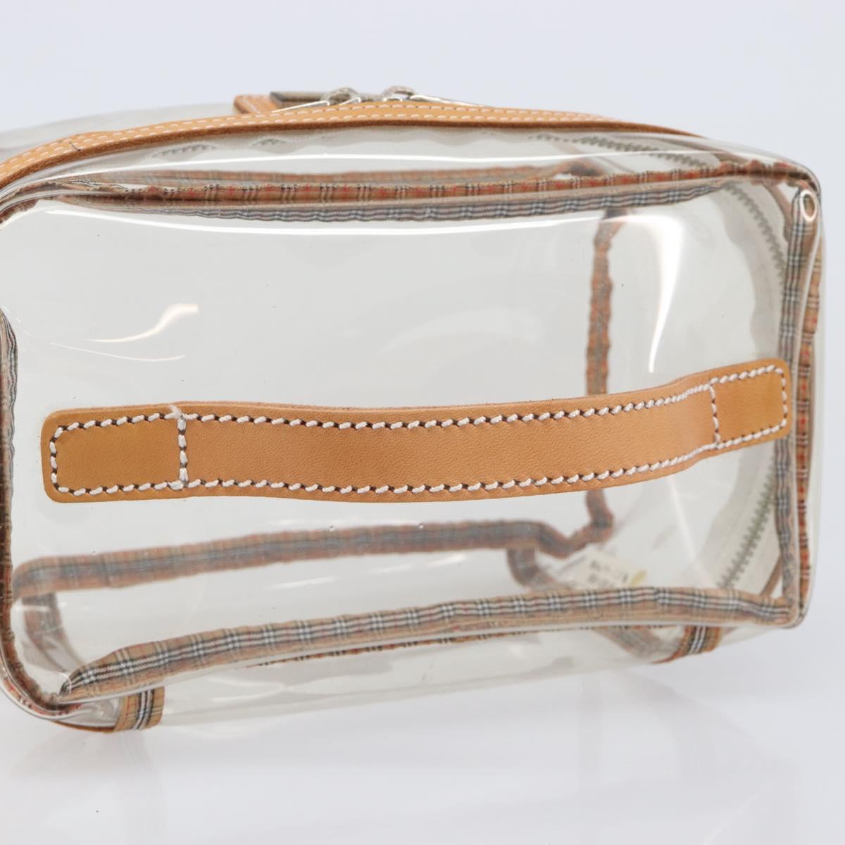 Burberrys Vanity Cosmetic Pouch Vinyl Clear Silver Auth 203676A