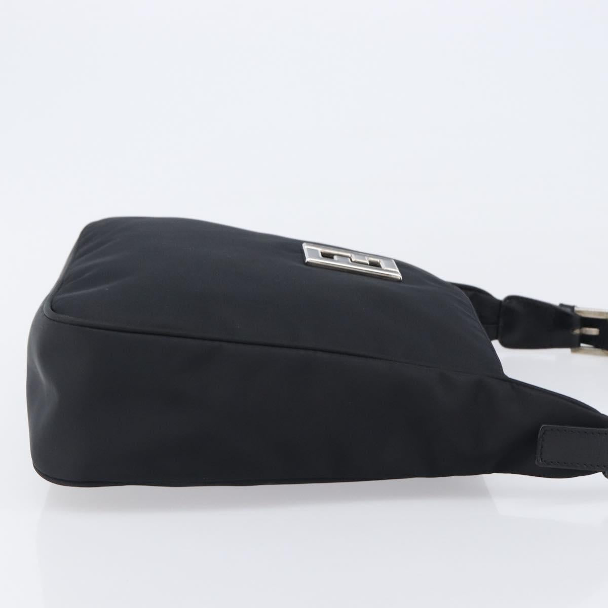 FENDI Shoulder Bag Nylon Black Silver Auth 203677A