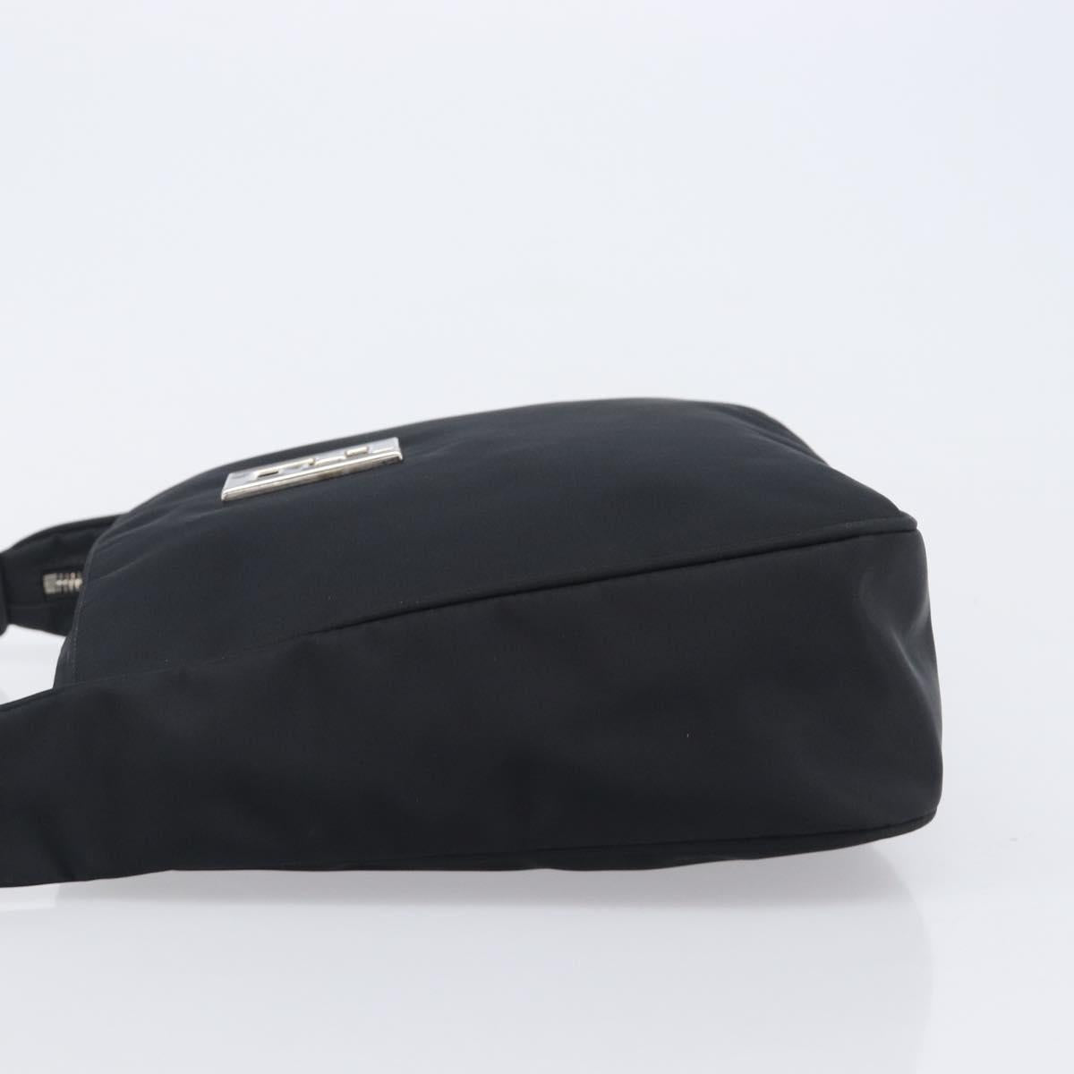 FENDI Shoulder Bag Nylon Black Silver Auth 203677A
