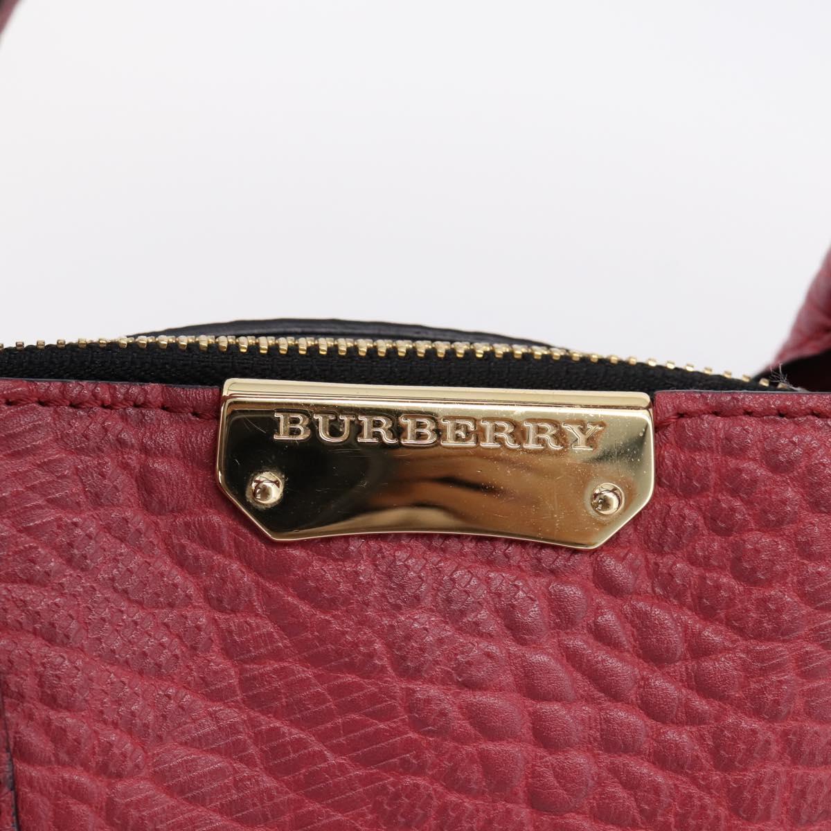 BURBERRY Hand Bag Leather 2way Red Gold Auth 203678
