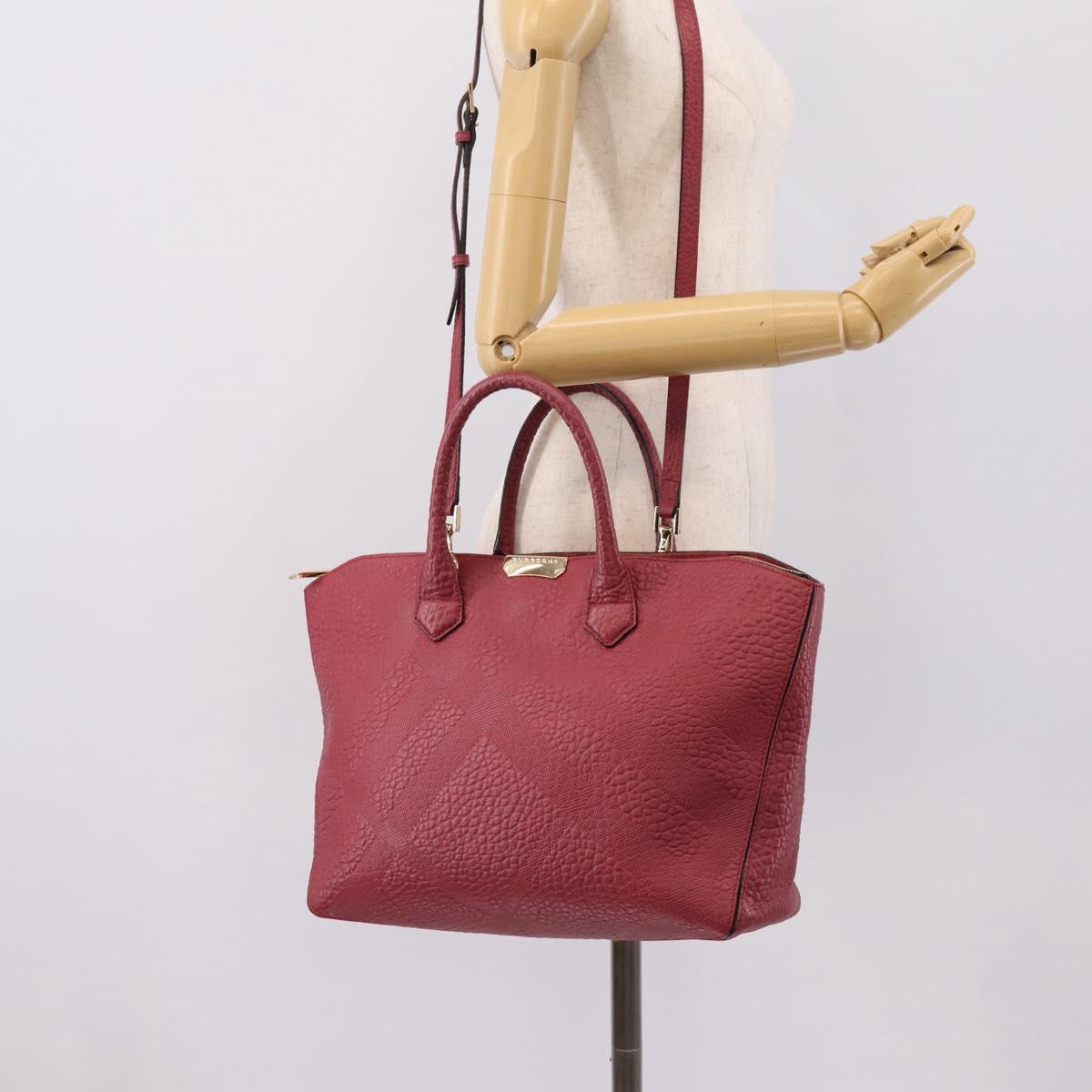 BURBERRY Hand Bag Leather 2way Red Gold Auth 203678