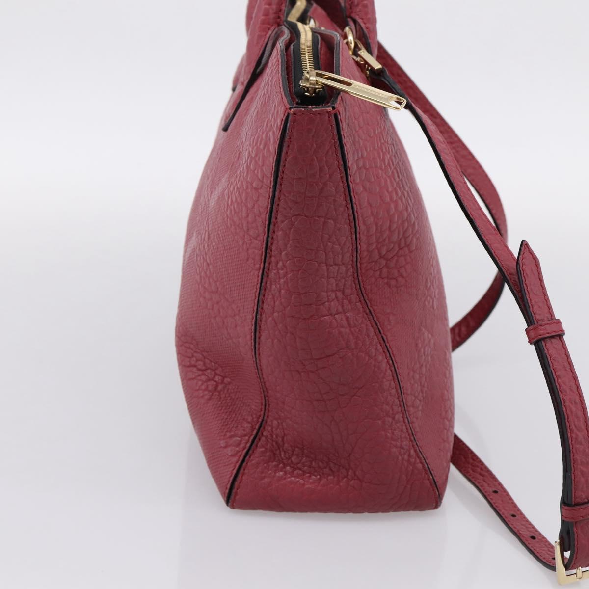 BURBERRY Hand Bag Leather 2way Red Gold Auth 203678