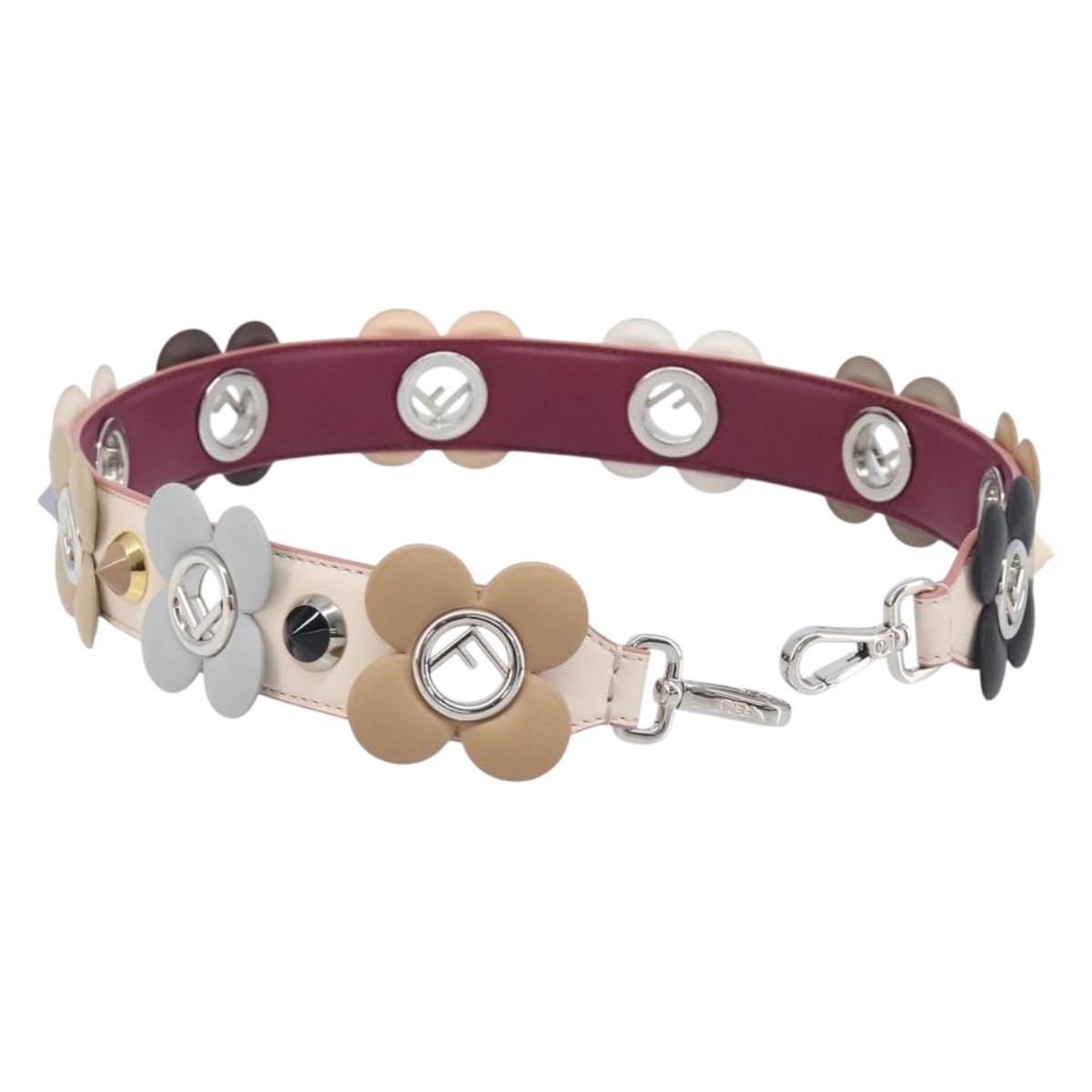 FENDI Strap Leather Beige Silver gold Auth 203680M