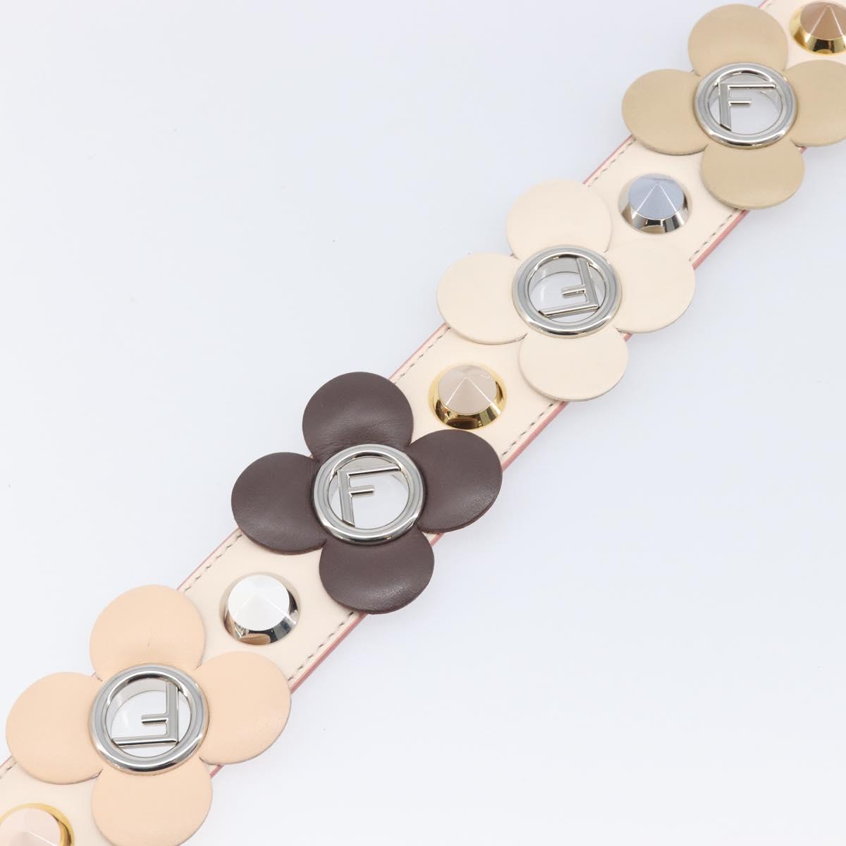 FENDI Strap Leather Beige Silver gold Auth 203680M
