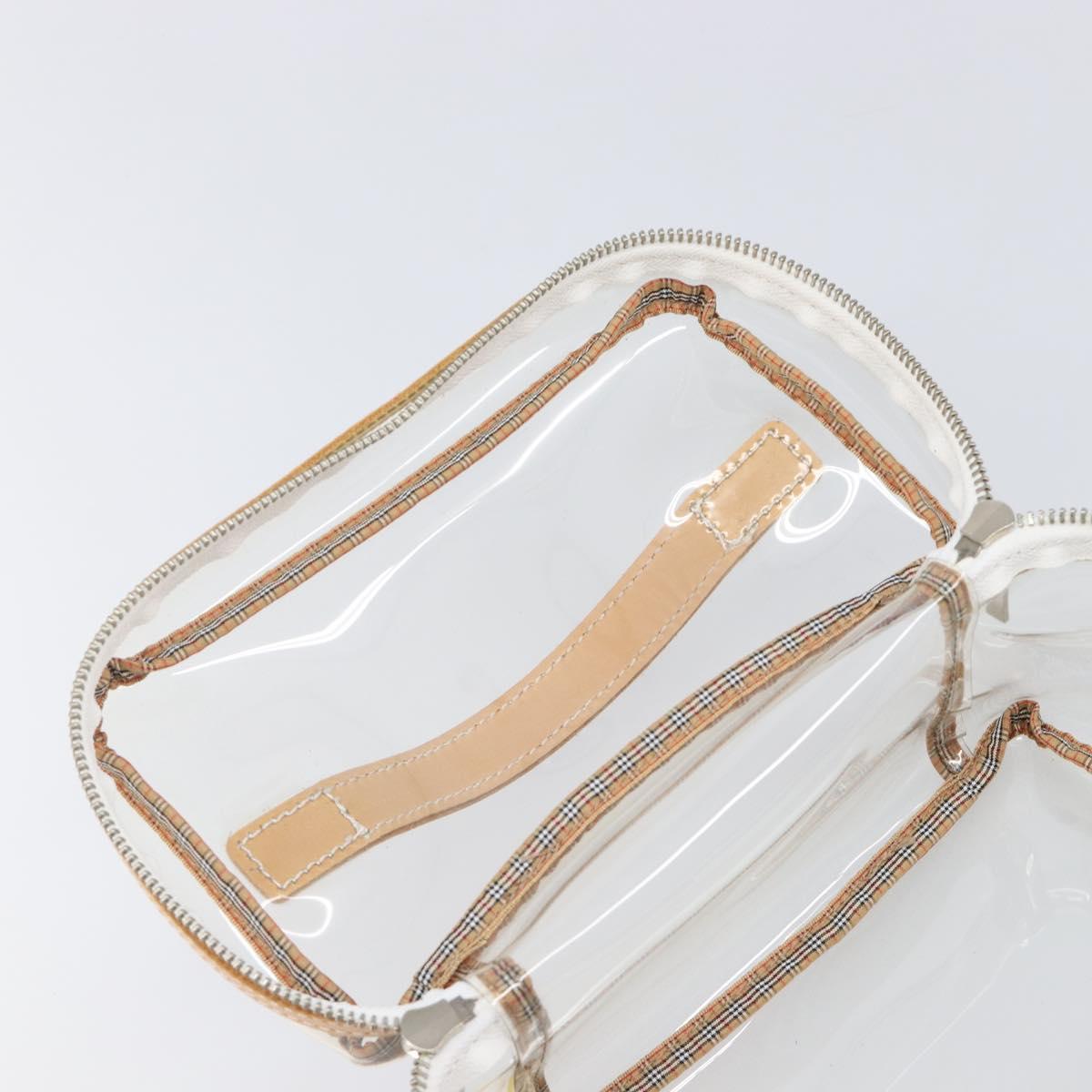 Burberrys Vanity Cosmetic Pouch Vinyl Clear Silver Auth 203681A