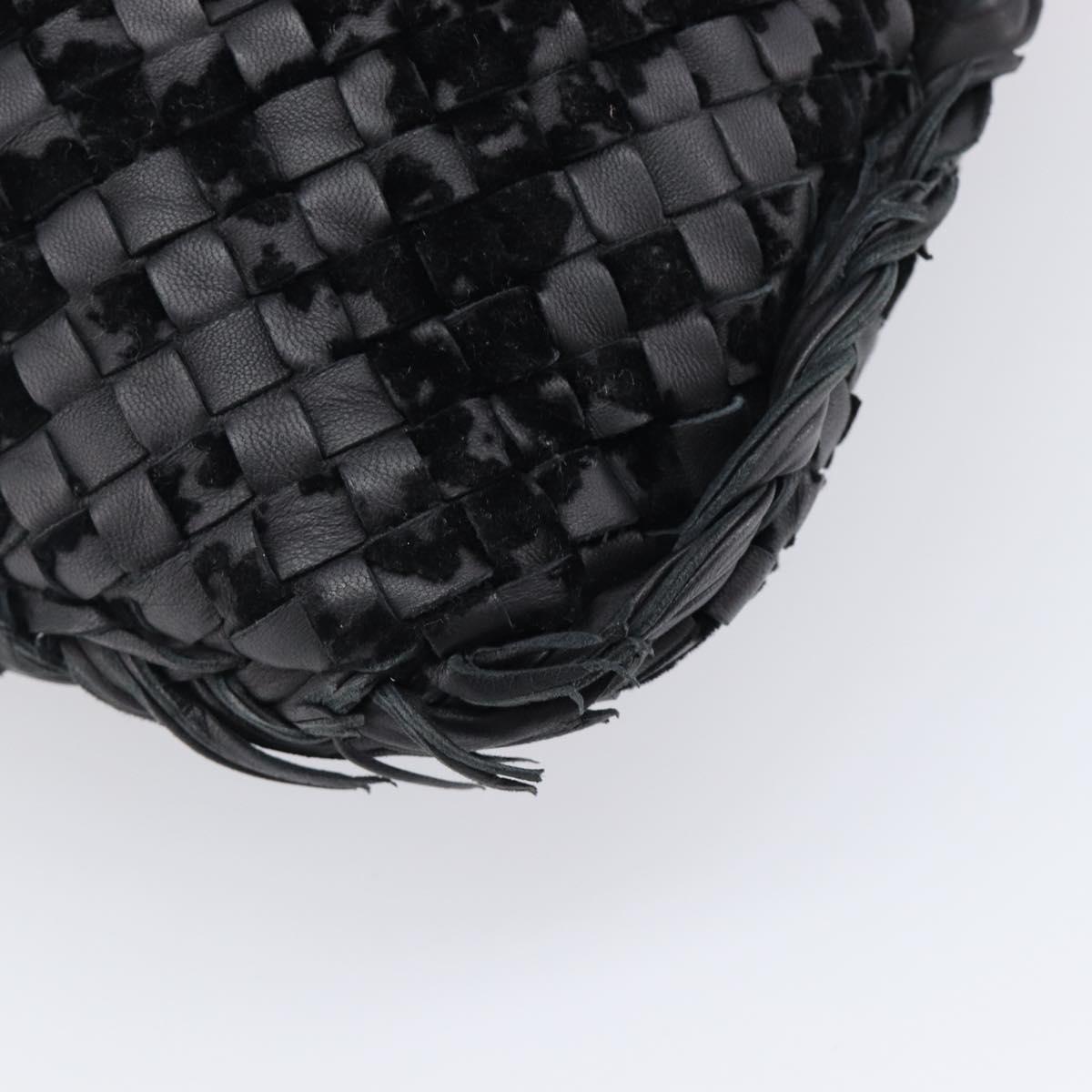 BOTTEGA VENETA INTRECCIATO Shoulder Bag Leather Black Auth 203683