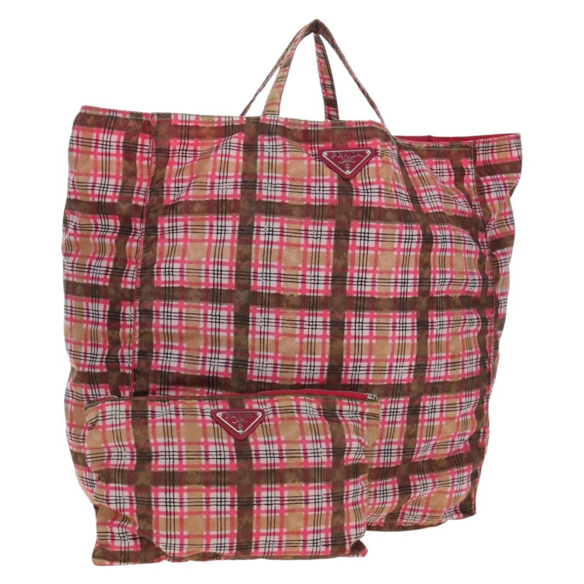 PRADA Eco Bag Nylon Pink Silver Auth 203684A