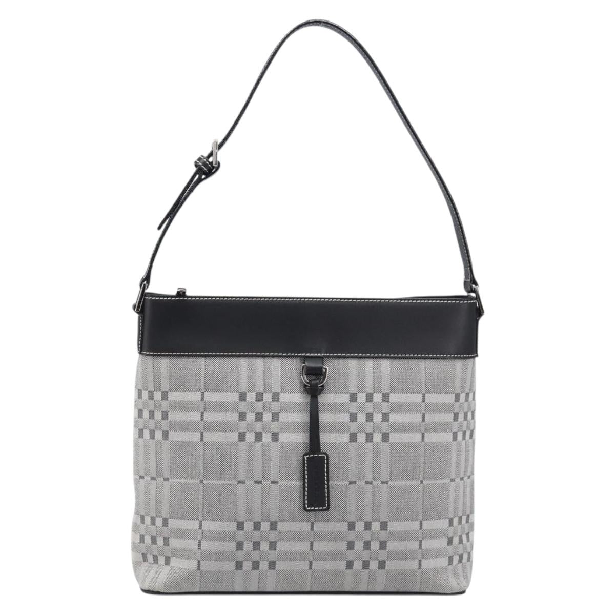 BURBERRY Shoulder Bag Canvas Gray Silver Auth 203686A
