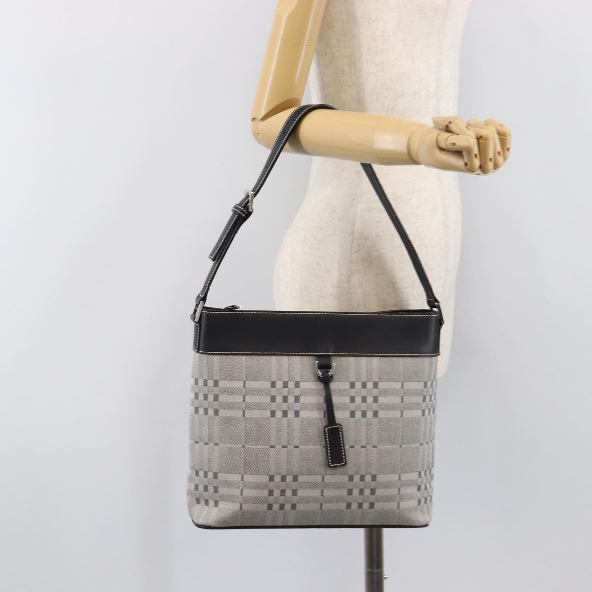 BURBERRY Shoulder Bag Canvas Gray Silver Auth 203686A