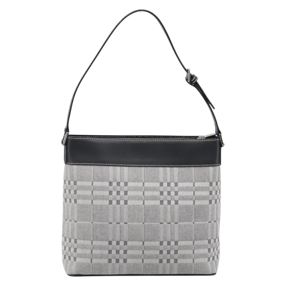 BURBERRY Shoulder Bag Canvas Gray Silver Auth 203686A