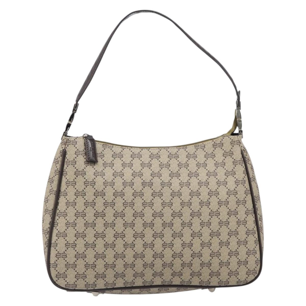 BALENCIAGA Shoulder Bag PVC Canvas Beige Silver Auth 203687A