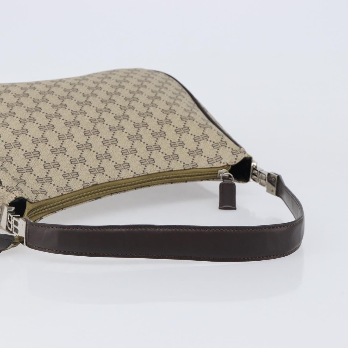 BALENCIAGA Shoulder Bag PVC Canvas Beige Silver Auth 203687A