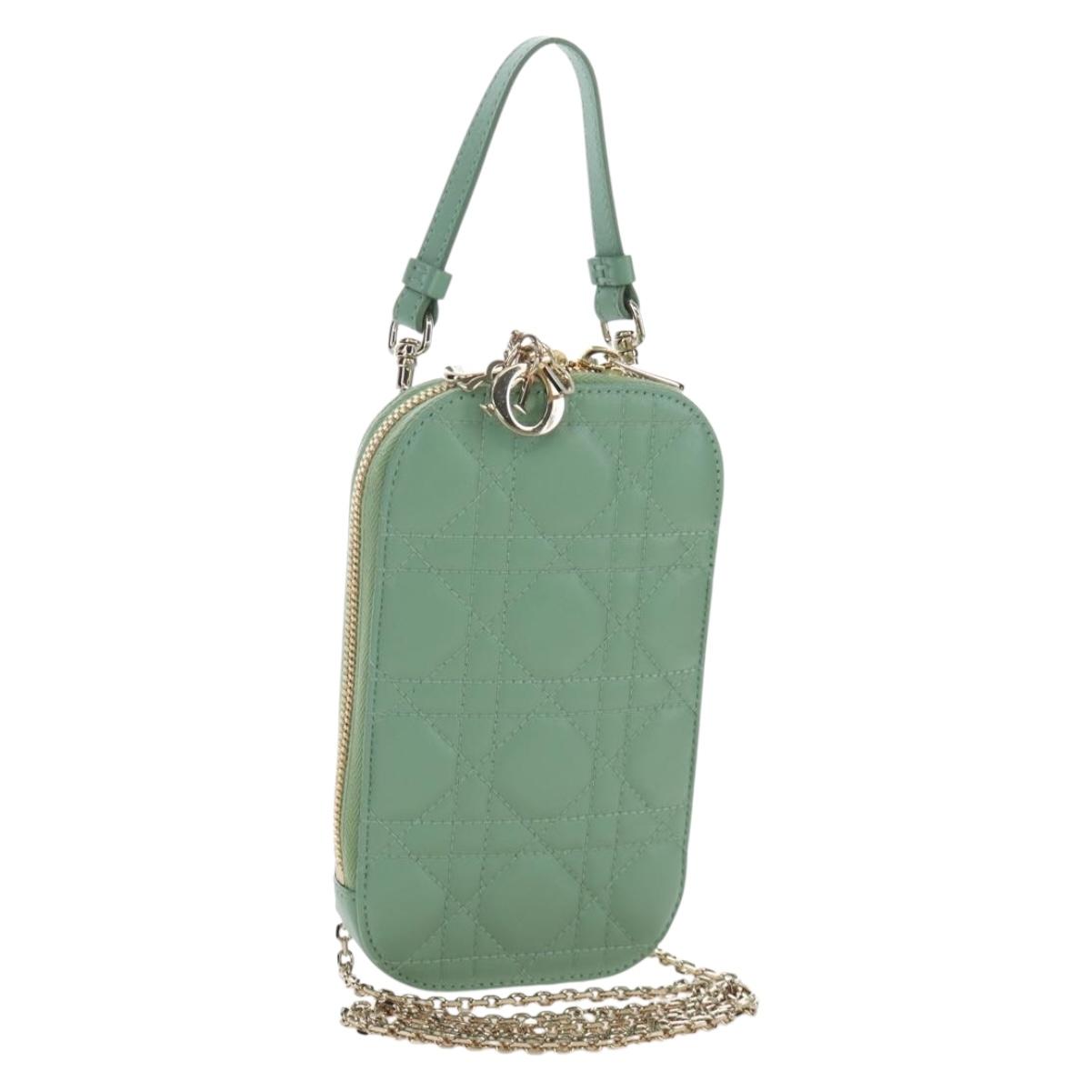 Christian Dior Cannage Chain Shoulder Phone Pouch Lamb Skin 2way Auth 203691V