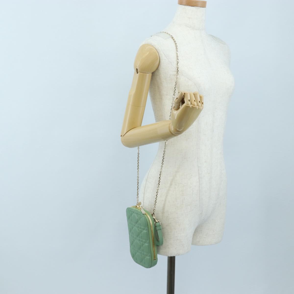 Christian Dior Cannage Chain Shoulder Phone Pouch Lamb Skin 2way Auth 203691V