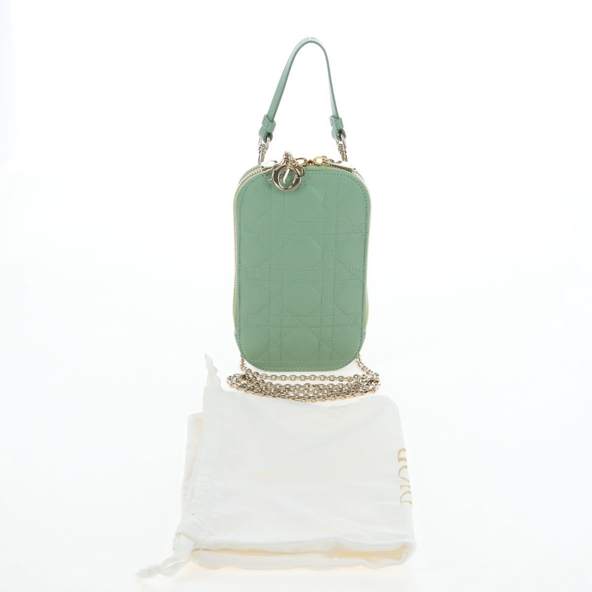 Christian Dior Cannage Chain Shoulder Phone Pouch Lamb Skin 2way Auth 203691V