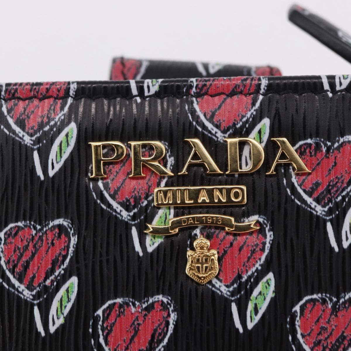 PRADA Compact Wallet Leather Black Gold Auth 203694M