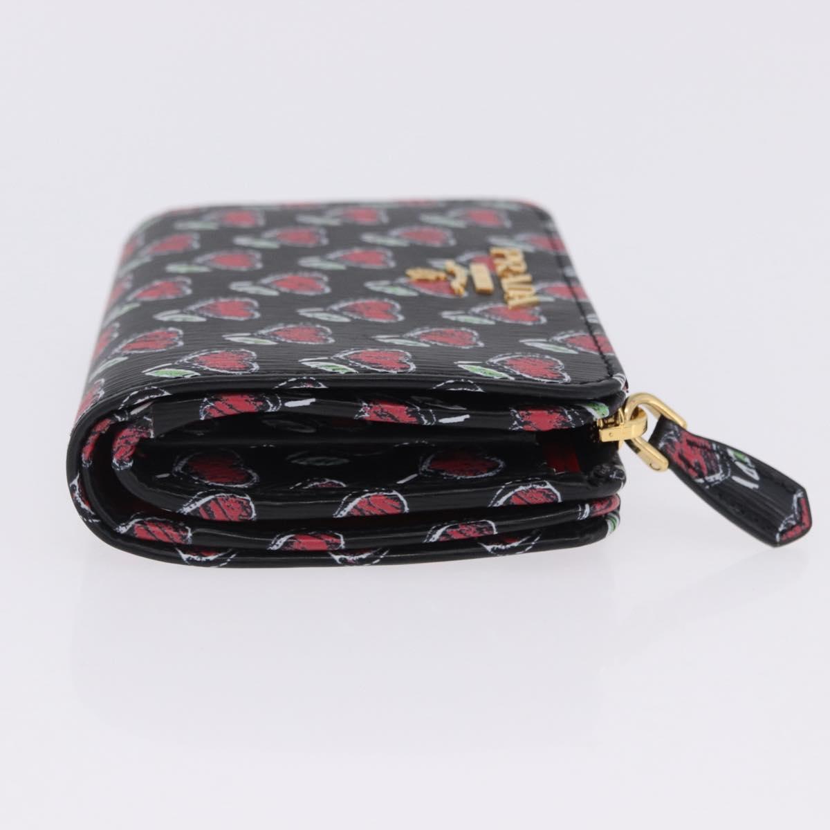 PRADA Compact Wallet Leather Black Gold Auth 203694M