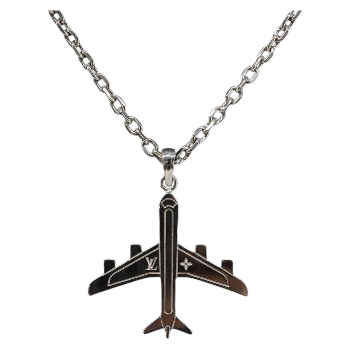 LOUIS VUITTON LV Plane Necklace Metal Silver Tone MP3157 LV Auth 203697V