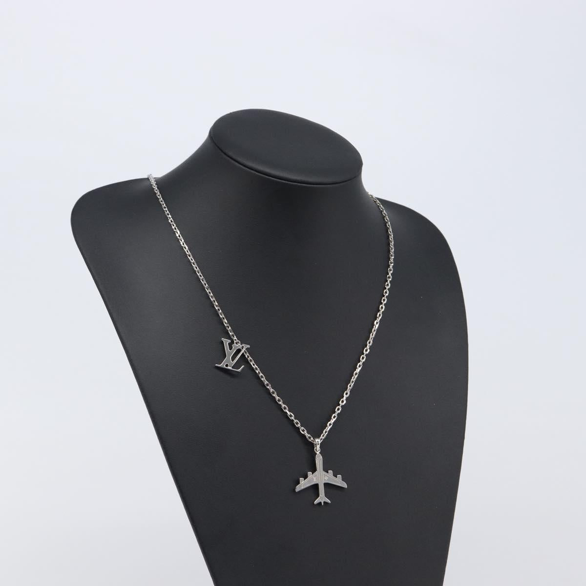 LOUIS VUITTON LV Plane Necklace Metal Silver Tone MP3157 LV Auth 203697V