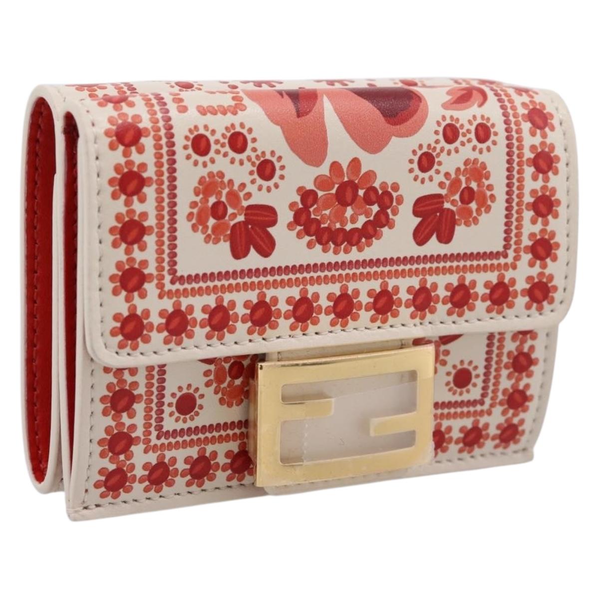 FENDI Compact Wallet Baguette Micro Wallet Leather Red Gold Auth 203699M