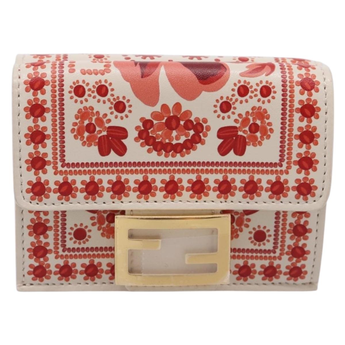 FENDI Compact Wallet Baguette Micro Wallet Leather Red Gold Auth 203699M