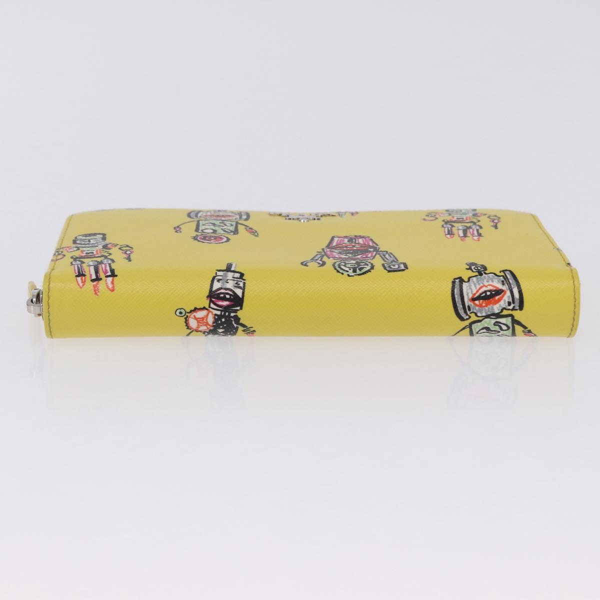 PRADA Long Wallet Safiano Leather Yellow Silver Auth 203700M