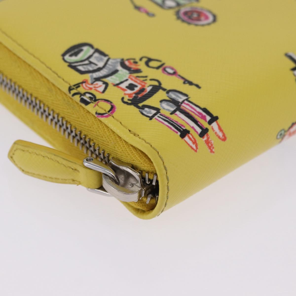 PRADA Long Wallet Safiano Leather Yellow Silver Auth 203700M